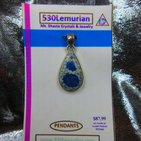 K2 Azurite In Granite Sterling Silver .925 Gemstone Pendant - Picture 2 of 5